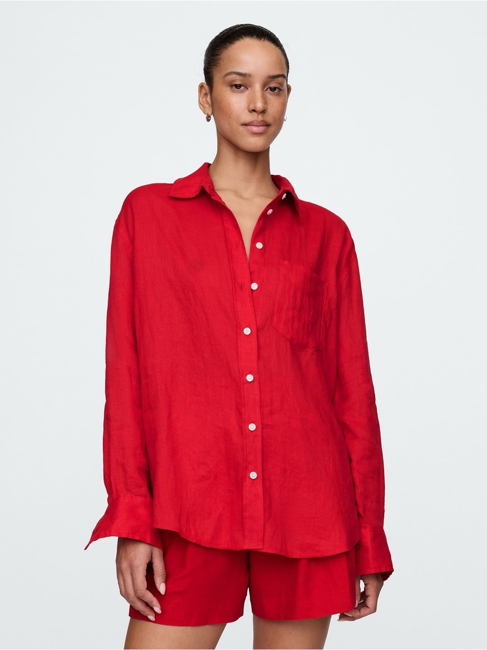 GAP Red Linen Button-Front Shirt for Women